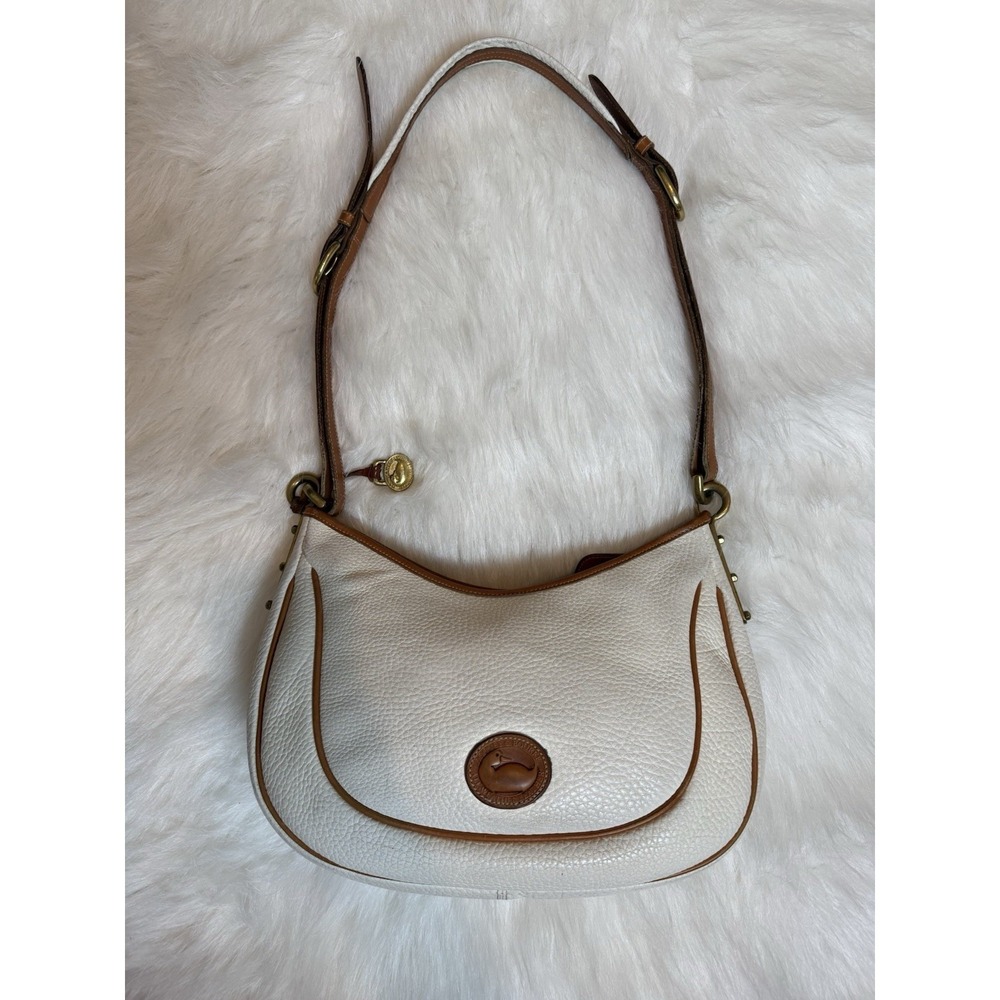 Dooney & Bourke-80s/90s Vtg, Crescent Sac, Bone/Tan Trim, USA, Hobo/Shoulder Bag